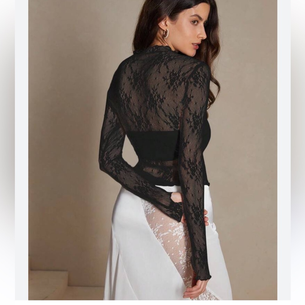 Black Lace Long Sleeve Top